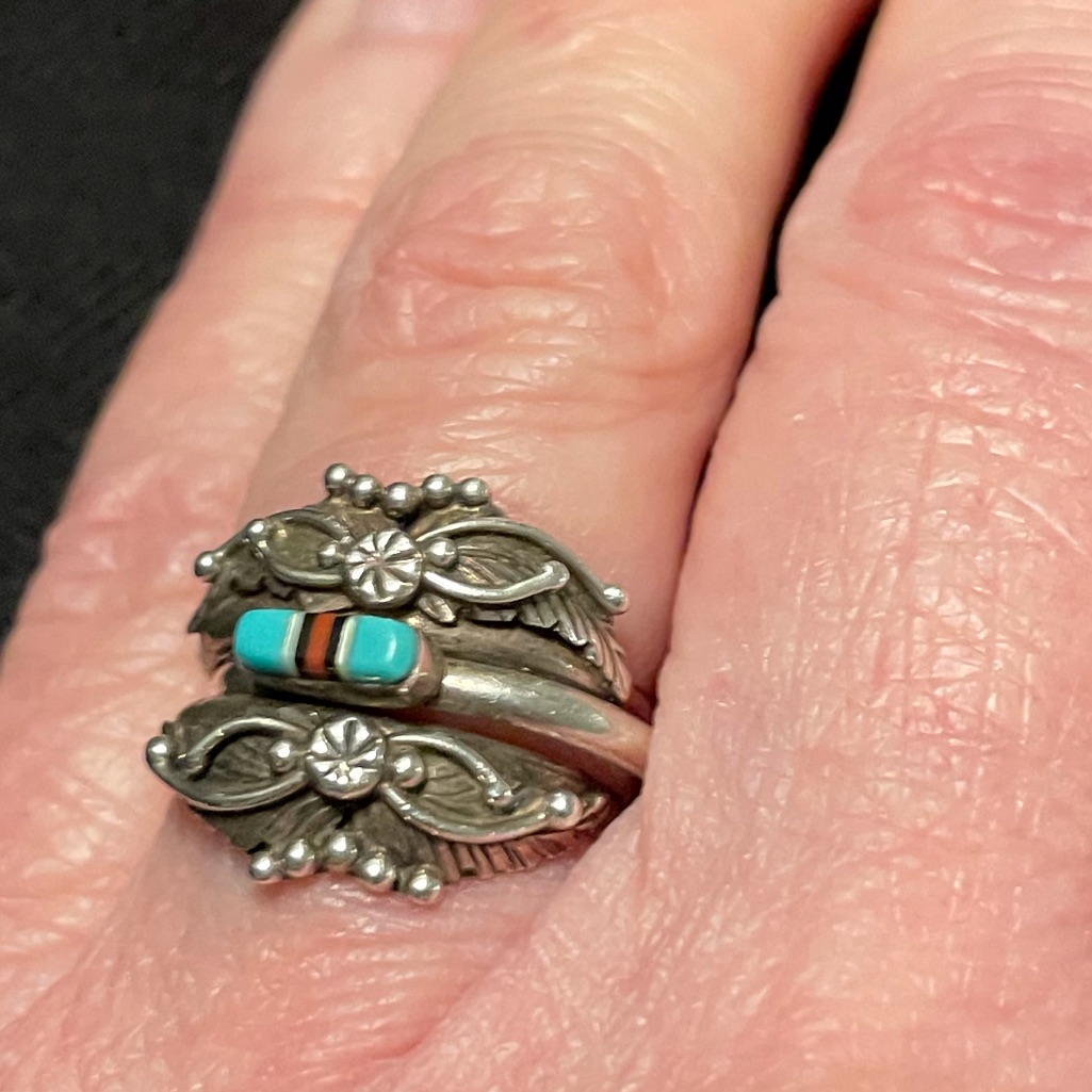 Zuni Multicolor Ladies Ring. Marked Sterling